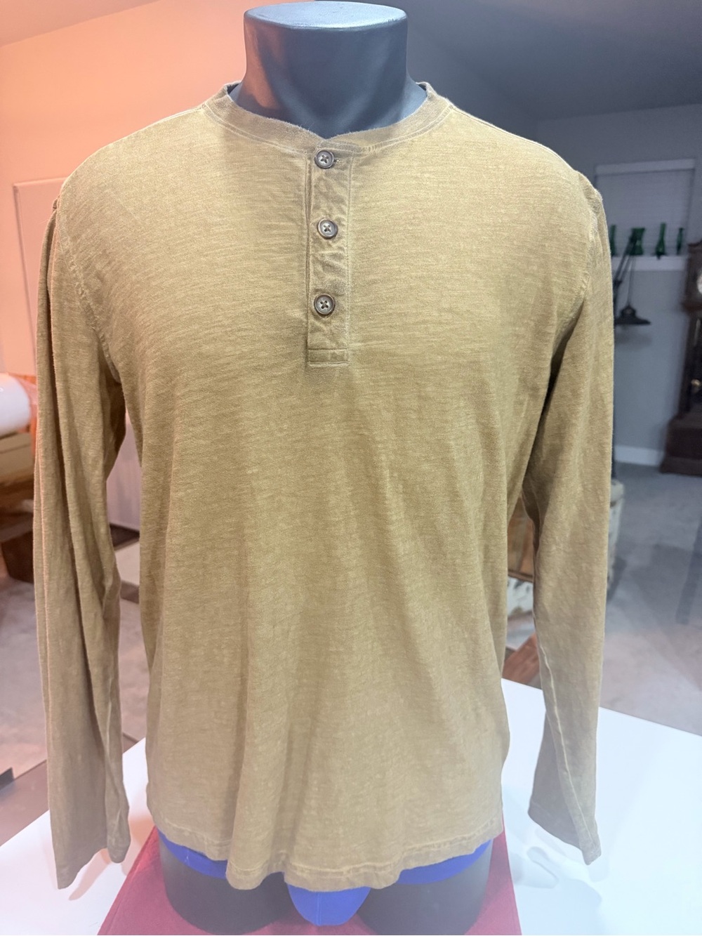 Daniel Cremieux Washed Olive Long-Sleeve Henley Shirt